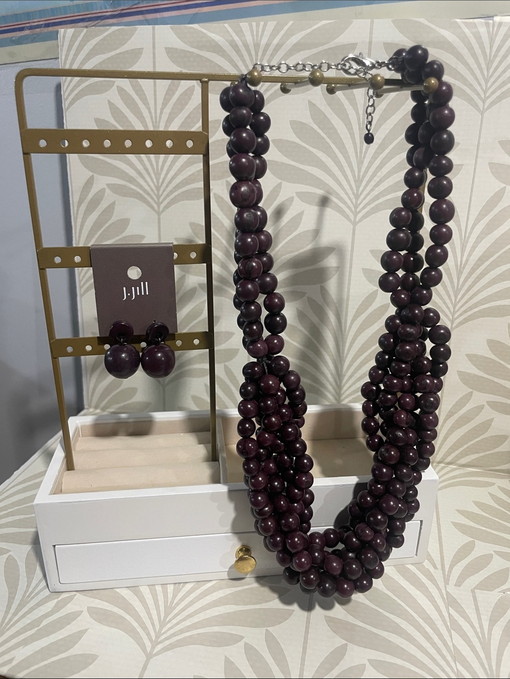 J. Jill Dark Plum Earrings with Matching Multi-Strand Beaded Necklace classic